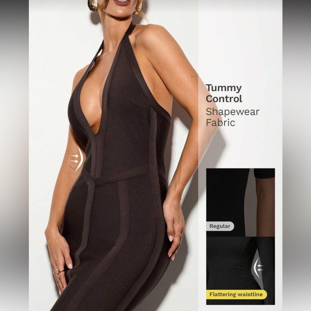 SHEIN Black Halter Tummy-Control Shapewear Bodysuit